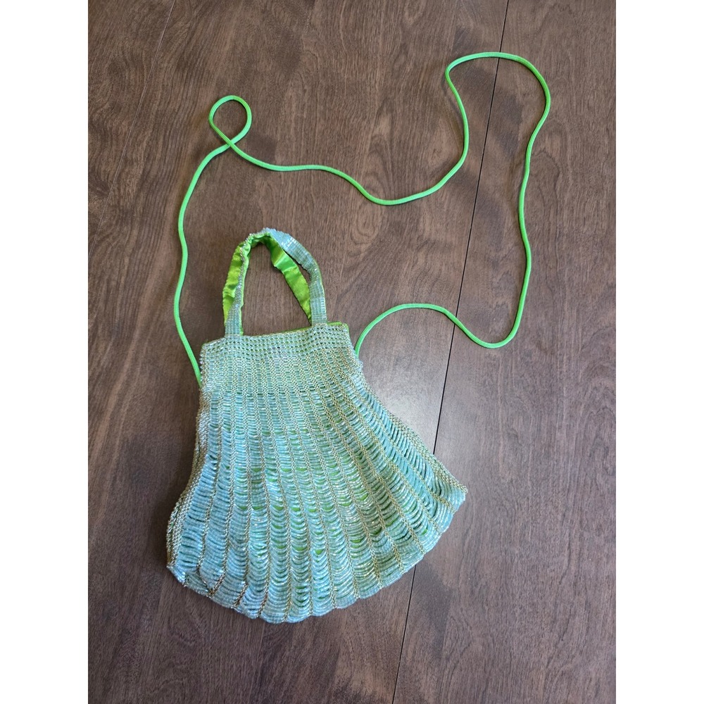 Iridescent Beaded Shell Crossbody Bag Seafoam Green Lime Gold Mermaidcore Y2K